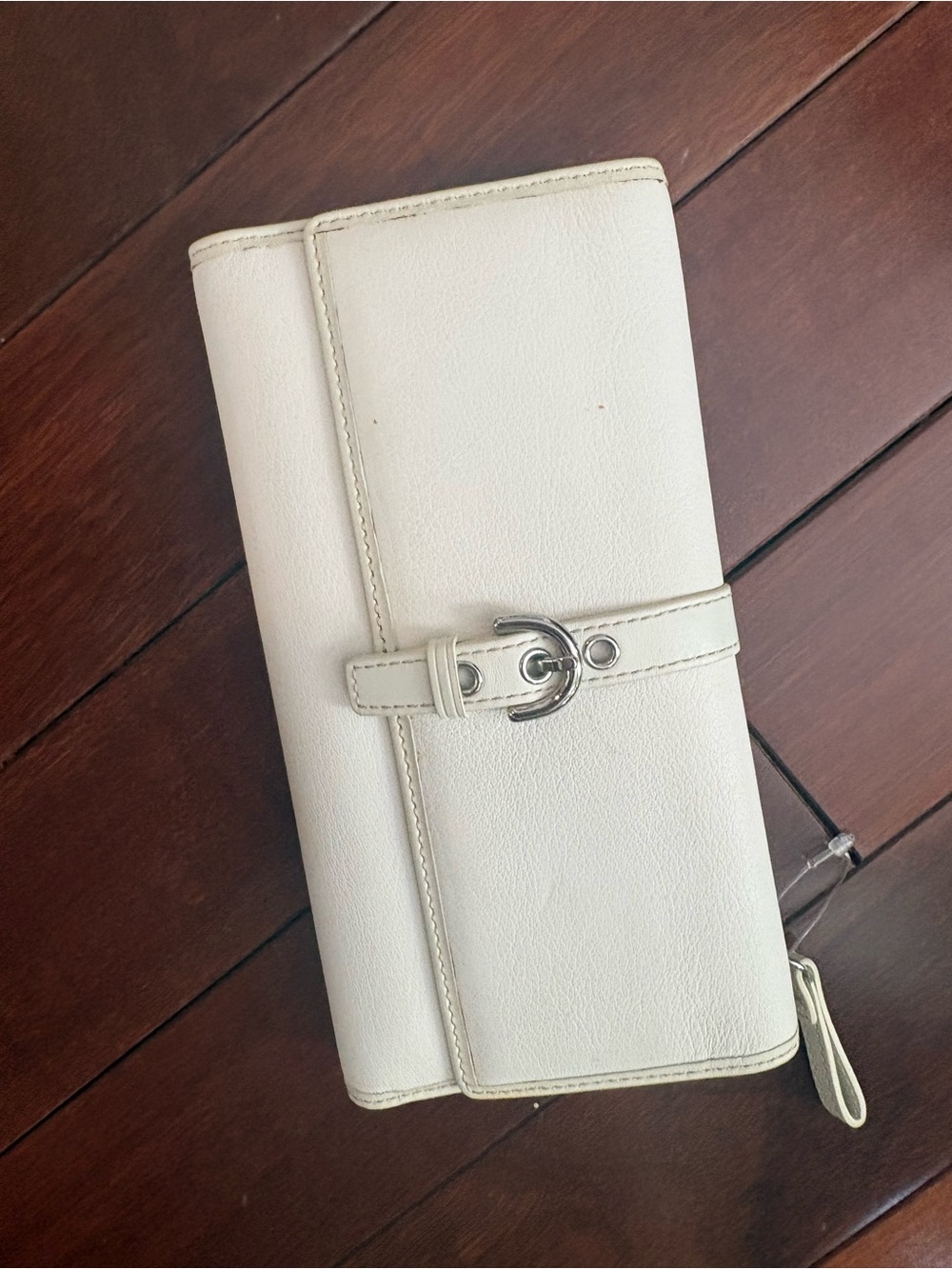Coach White Leather Buckle Strap Wallet